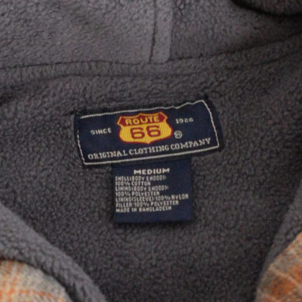 VTG Route 66 Orange And Gray Plaid Fleece Lined Button Up Hooded Sweater  Jacket - Picture 11 of 11